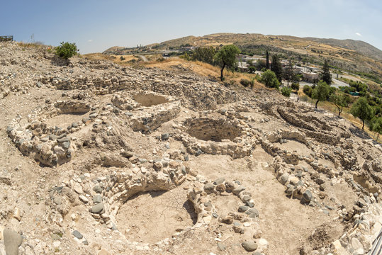 Choirokoitia (Khirokitia ) Neolithic Settlement of 7-4-th millennium B.C. fisheye top view. World Heritage Site by UNESCO. Cyprus.
