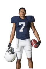 Kussenhoes Portrait of a strong muscular American Football Player isolated on white © Brocreative