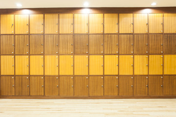 Modern wood Interior of a locker with lighting on top