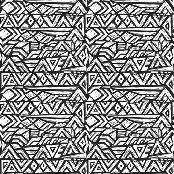 Vector hand drawn tribal seamless pattern