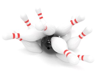 Bowling ball and skittles isolated