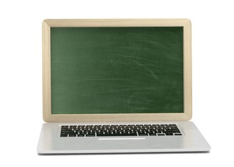  Laptop with chalkboard, online education concept