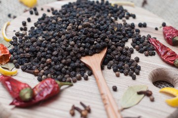 black pepper on wooden spoon