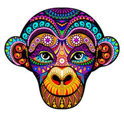 Monkey Head. 2016. Tribal colorful design. It may be used for design of a t-shirt, greeting card, a poster.