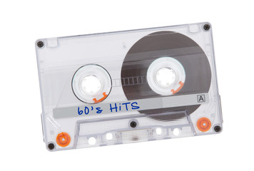 Vintage audio cassette tape, isolated on white background
