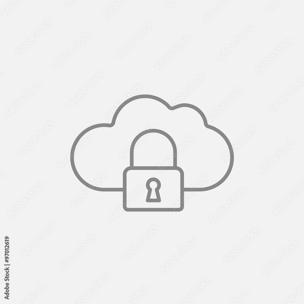 Poster cloud computing security line icon.