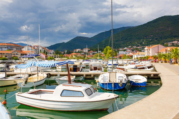 Marina with boats and yachts in Tivat , Montenegro