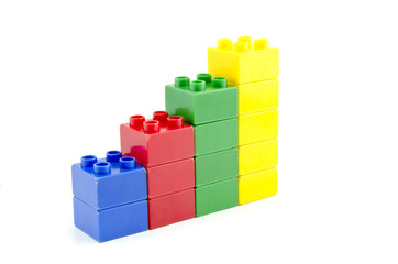 stacked plastic building blocks concept for growth profit margin isolated on white background