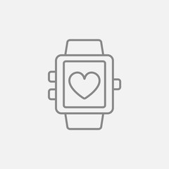Smartwatch with heart sign line icon.