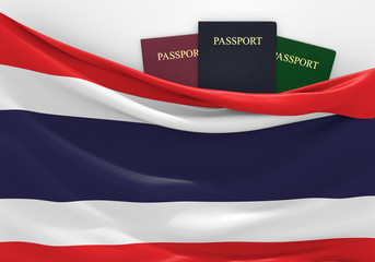 Fototapeta premium Travel and tourism in Thailand, with assorted passports