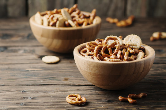 Unhealthy snack on the wooden table