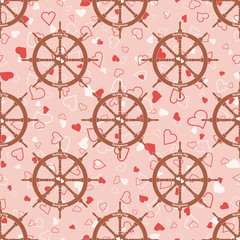 Wedding seamless pattern with steering wheel with hearts