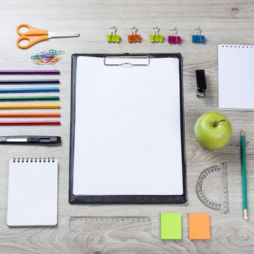 school supplies - pencils, paint pens paper scissors 
