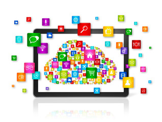 Cloud computing symbol in Digital Tablet pc