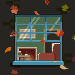 Autumn window. Vector illustration