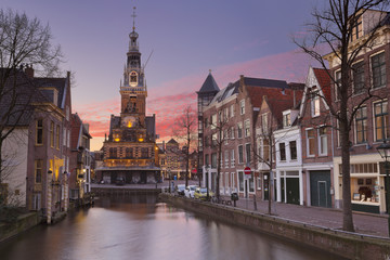 Fototapeta na wymiar Sunset over the city of Alkmaar, The Netherlands