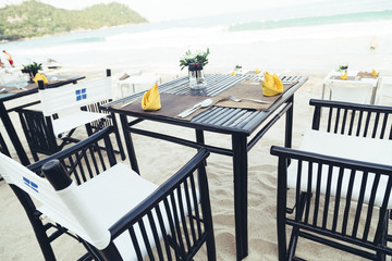 Served table on the sea shore