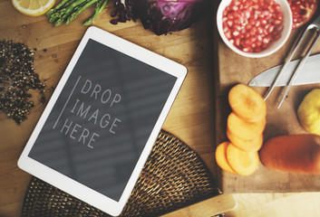 Digital Tablet Kitchen Food Vegan Copy Space Concept