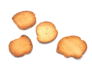 Dried white bread on a white background