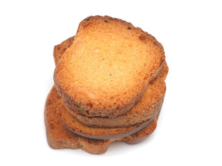 Dried white bread on a white background