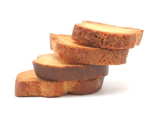 Dried white bread on a white background