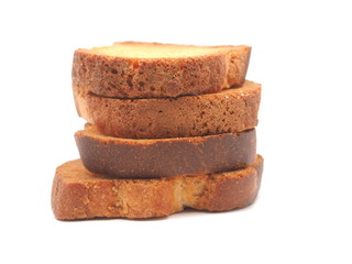 Dried white bread on a white background