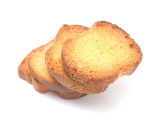 Dried white bread on a white background