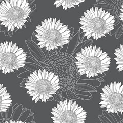 Seamless pattern with sunflowers.