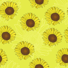 Seamless pattern with sunflowers.