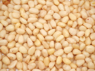Peeled pine nuts on a white background