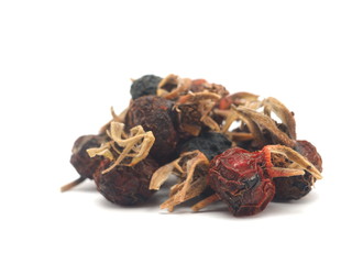 dried rose hips on a white background
