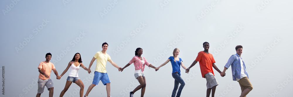 Wall mural group casual people walking together outdoors concept - Wall murals