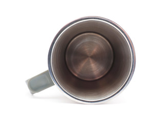 steel travel cup on a white background