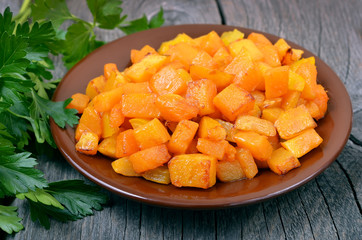 Stewed pumpkin on ceramic plate