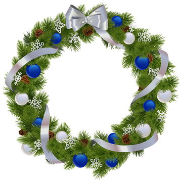 Vector Christmas Wreath With Blue Decorations