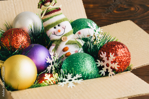 christmas decorations and toys in a cardboard box on a wooden ba - Cardboard Box Christmas Decorations christmas decorations and toys in a cardboard box on a wooden ba - Cardboard Box Christmas Decorations