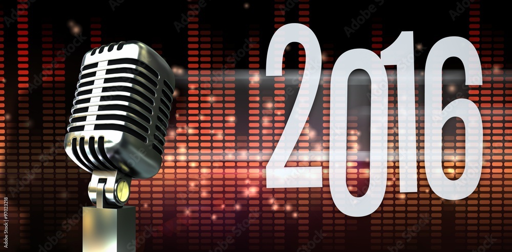 Poster composite image of digitally generated retro chrome microphone