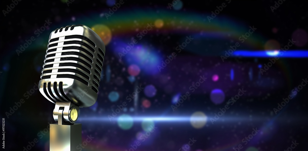 Poster composite image of digitally generated retro chrome microphone