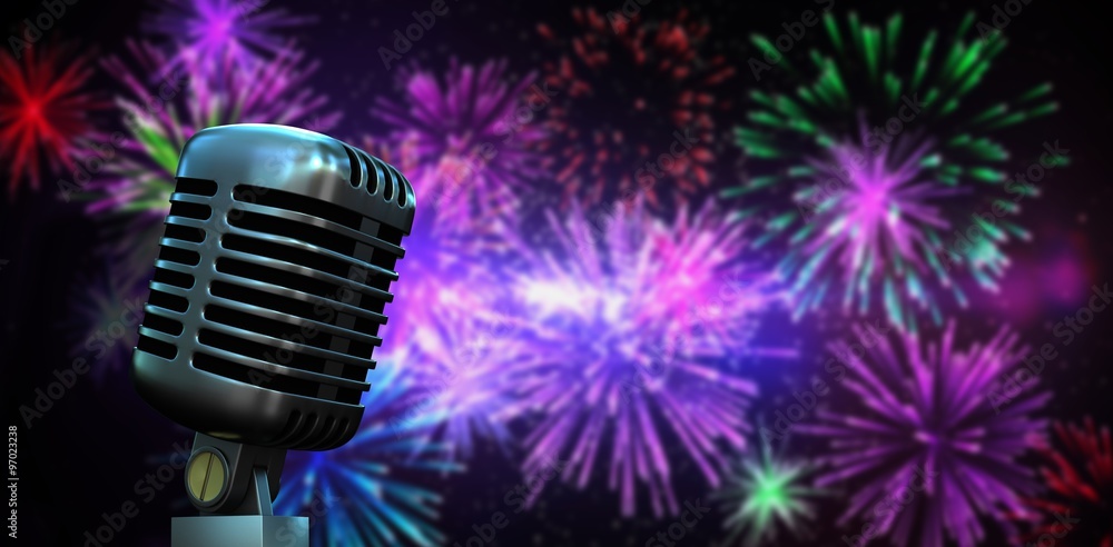 Poster composite image of digitally generated retro chrome microphone