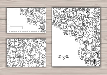 Contour wedding card set with abstract background