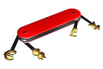 Concept: currency sign on knife
