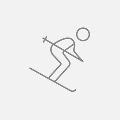 Downhill skiing line icon.