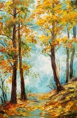 Gordijnen Landschap met olieverfschilderij - kleurrijk herfstbos © Fresh Stock