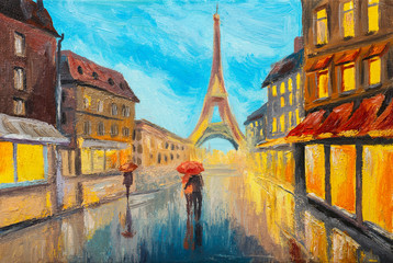 Naklejka premium Oil painting of Eiffel tower, France