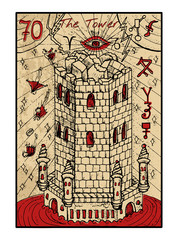 The tarot card in color. The Tower