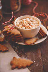 Christmas cookies with hot cocoa. festive decoration