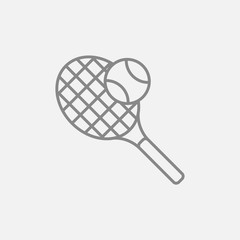 Tennis racket and ball line icon.