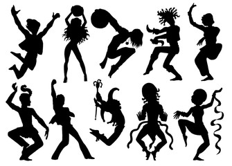 Set with silhouettes of dancers and performers