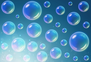 Transparent Multicolored Soap Bubbles background. Vector illustration