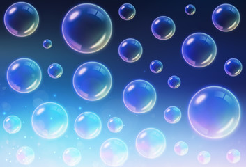 Transparent Multicolored Soap Bubbles background. Vector illustration